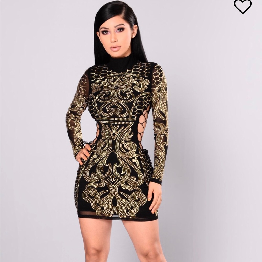 Fashion Nova Black Studded Dress Plus
